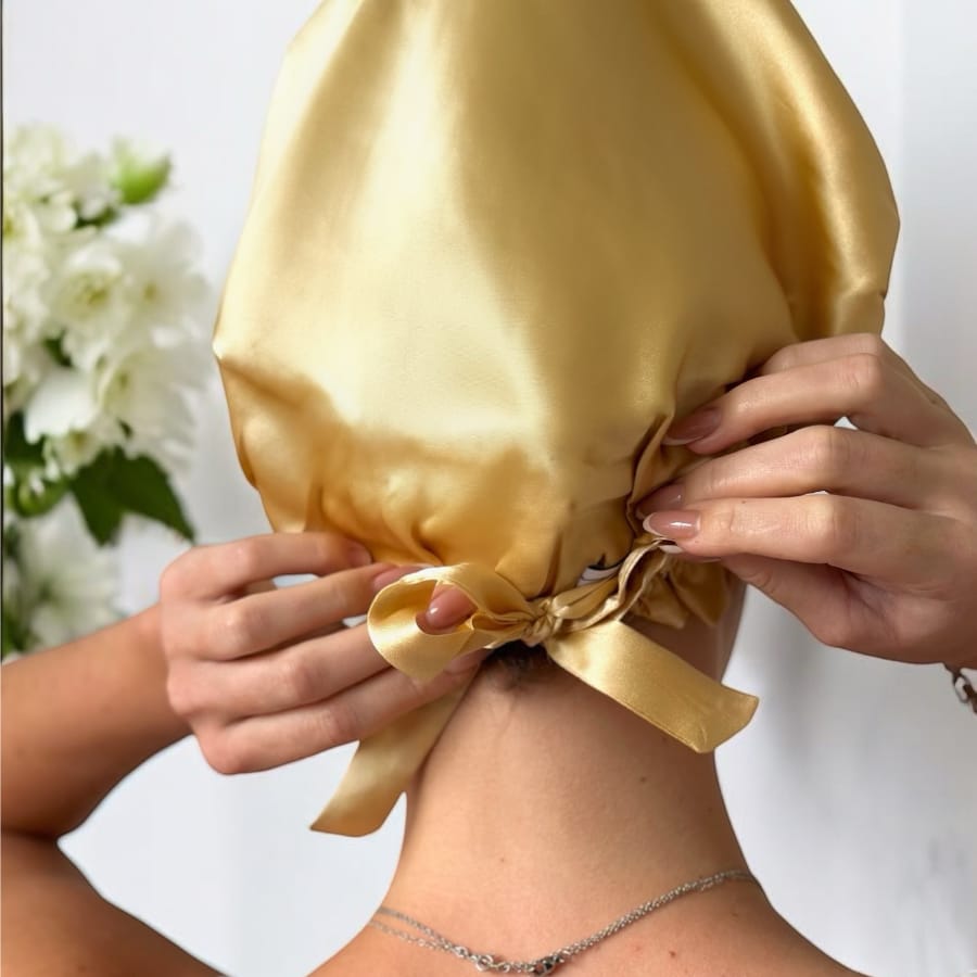Light Gold/Snow Pure Silk Bonnet: Adjustable, Reversible & Double Lined