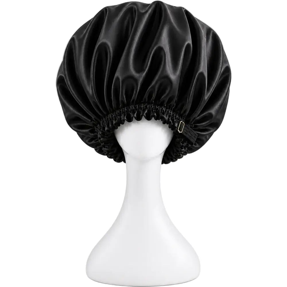 BUNLUV Oversized Satin Sleep Bonnet Black