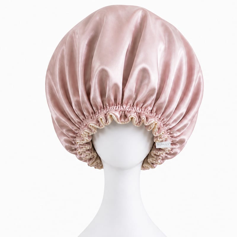 BUNLUV Oversized Satin Sleep Bonnet (Ivory & Rose Gold)