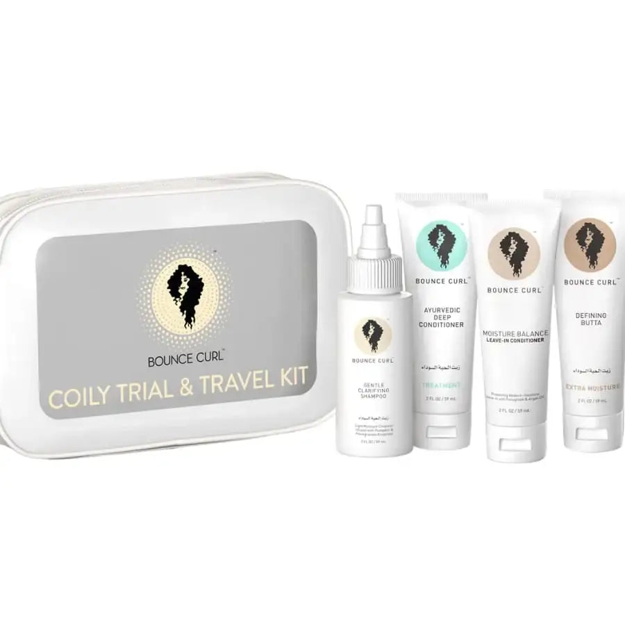 Bounce Curl Coily Trial & Travel Kit with shampoo, conditioner, and styling products for curly hair care