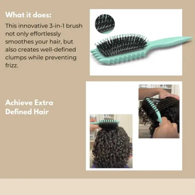 3-in-1 curly hair brush smoothing and defining curls, preventing frizz for defined clumps