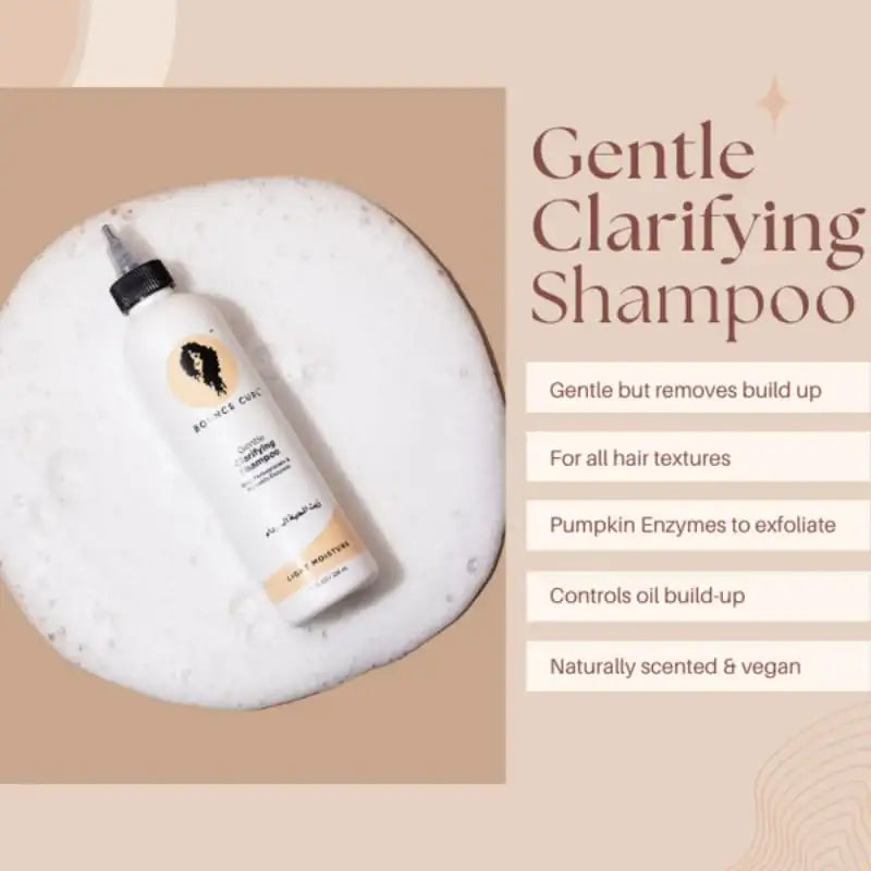 Bounce Curl Gentle Clarifying Shampoo for all hair textures, vegan & naturally scented with pumpkin enzymes