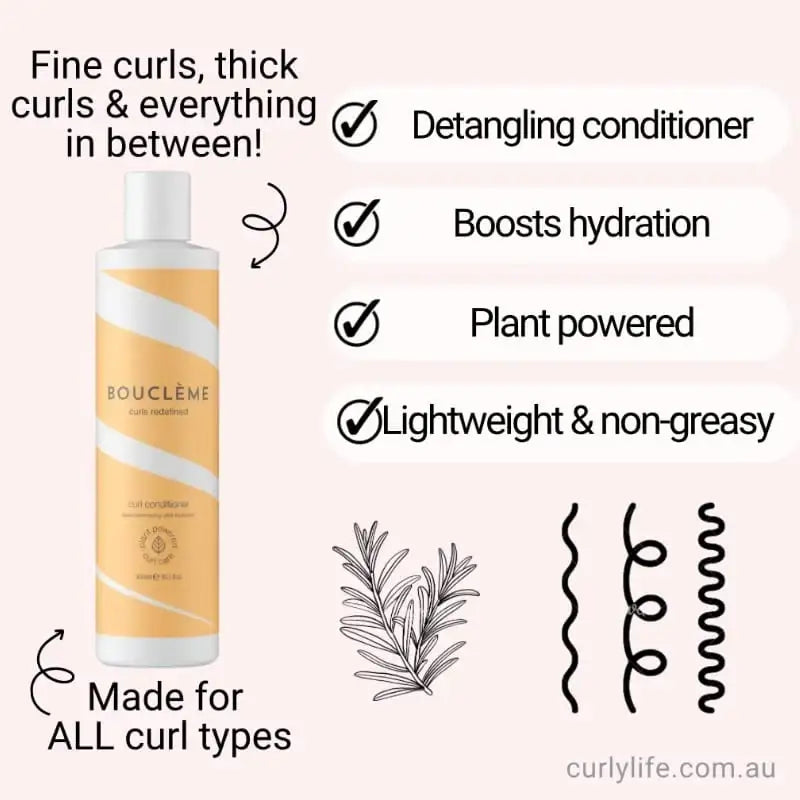 Bouclème curl conditioner for all curl types, detangling, hydrating, plant-powered, lightweight formula