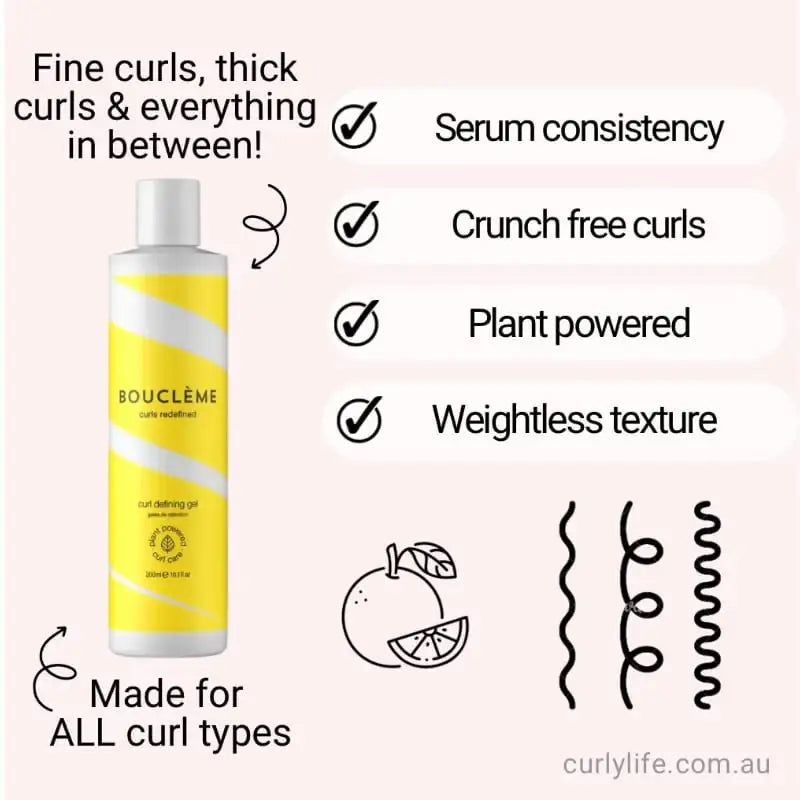 Bouclème curl defining gel for all curl types, serum consistency, plant-powered, weightless texture