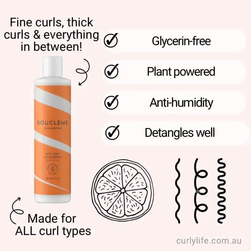 Bouclème curl conditioner for fine to thick curls, glycerin-free, plant-powered, anti-humidity, detangles well