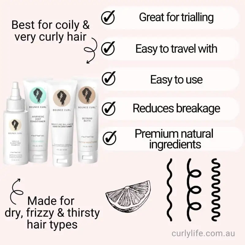 Bounce Curl products for coily & very curly hair — travel-friendly, reduces breakage, natural ingredients