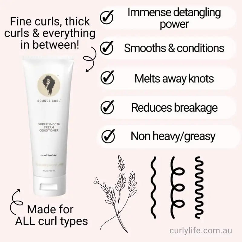 Bounce Curl Super Smooth Cream Conditioner for all curl types, detangles and reduces breakage