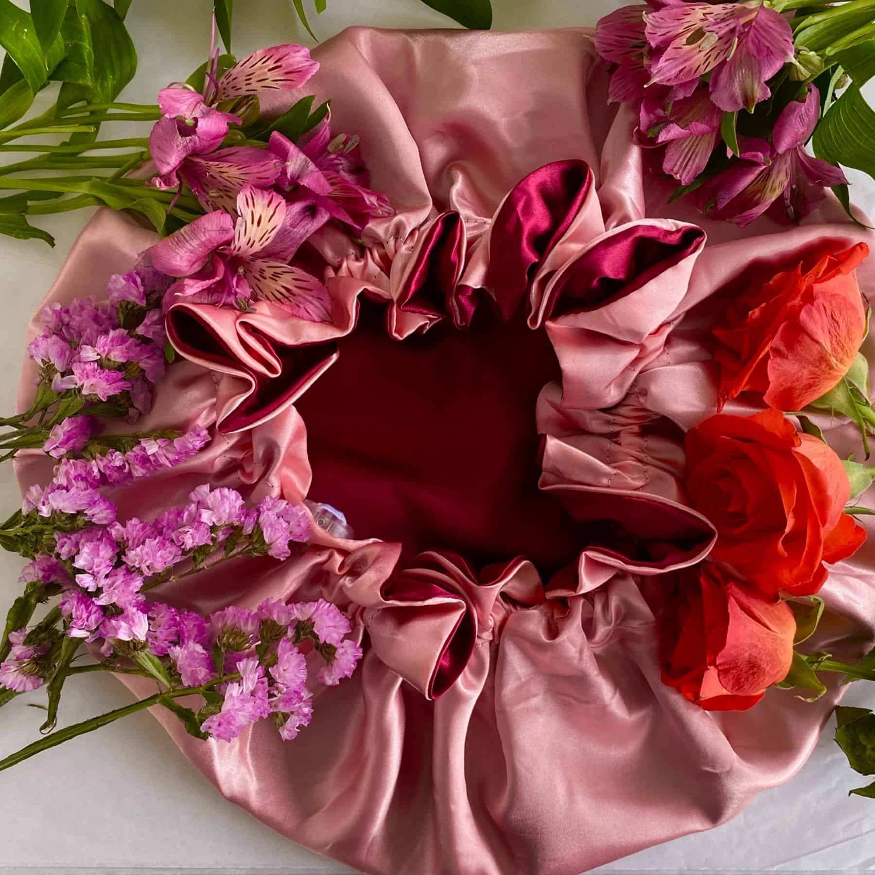 Wine Red/Peach: Vegan Silk Bonnet (Reversible, Adjustable, & Double Lined)