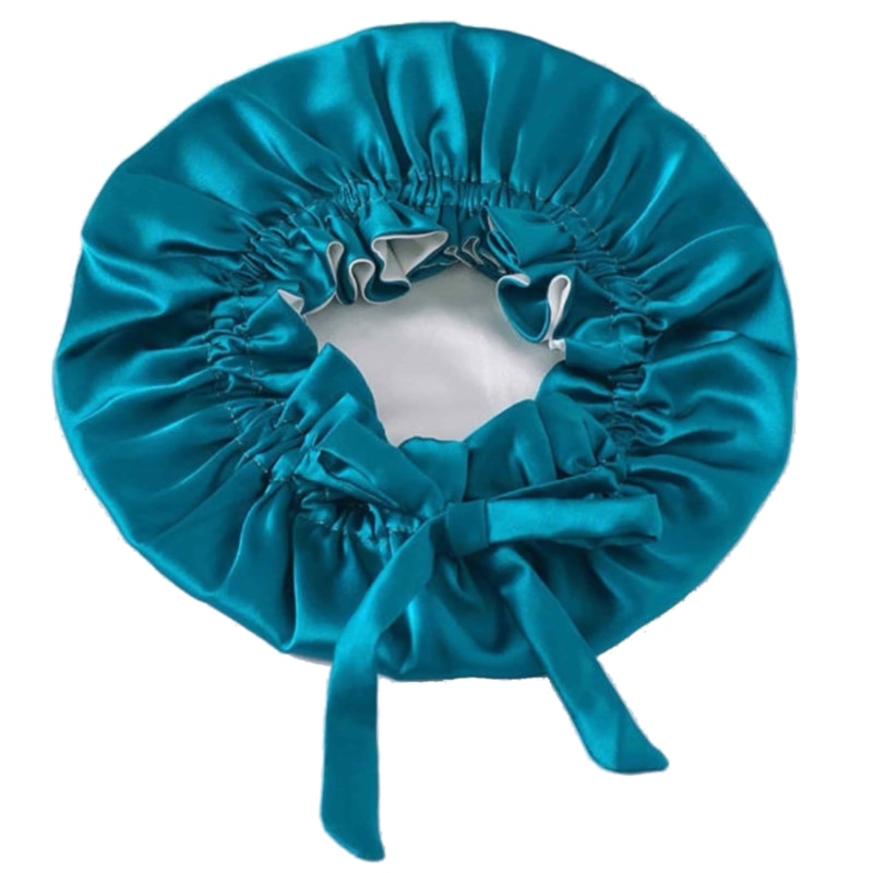 Emerald/Snow Pure Silk Bonnet: Adjustable, Reversible & Double Lined