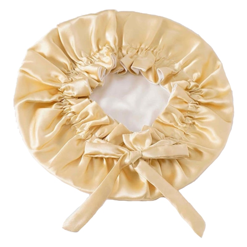 Light Gold/Snow Pure Silk Bonnet: Adjustable, Reversible & Double Lined