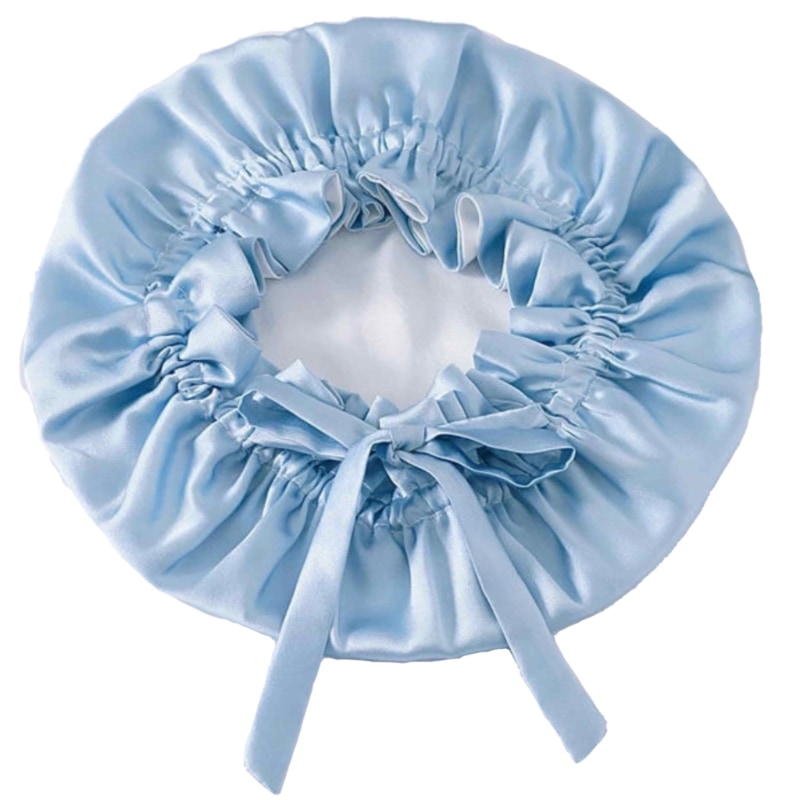 Sky Blue/Snow Pure Silk Bonnet: Adjustable, Reversible & Double Lined