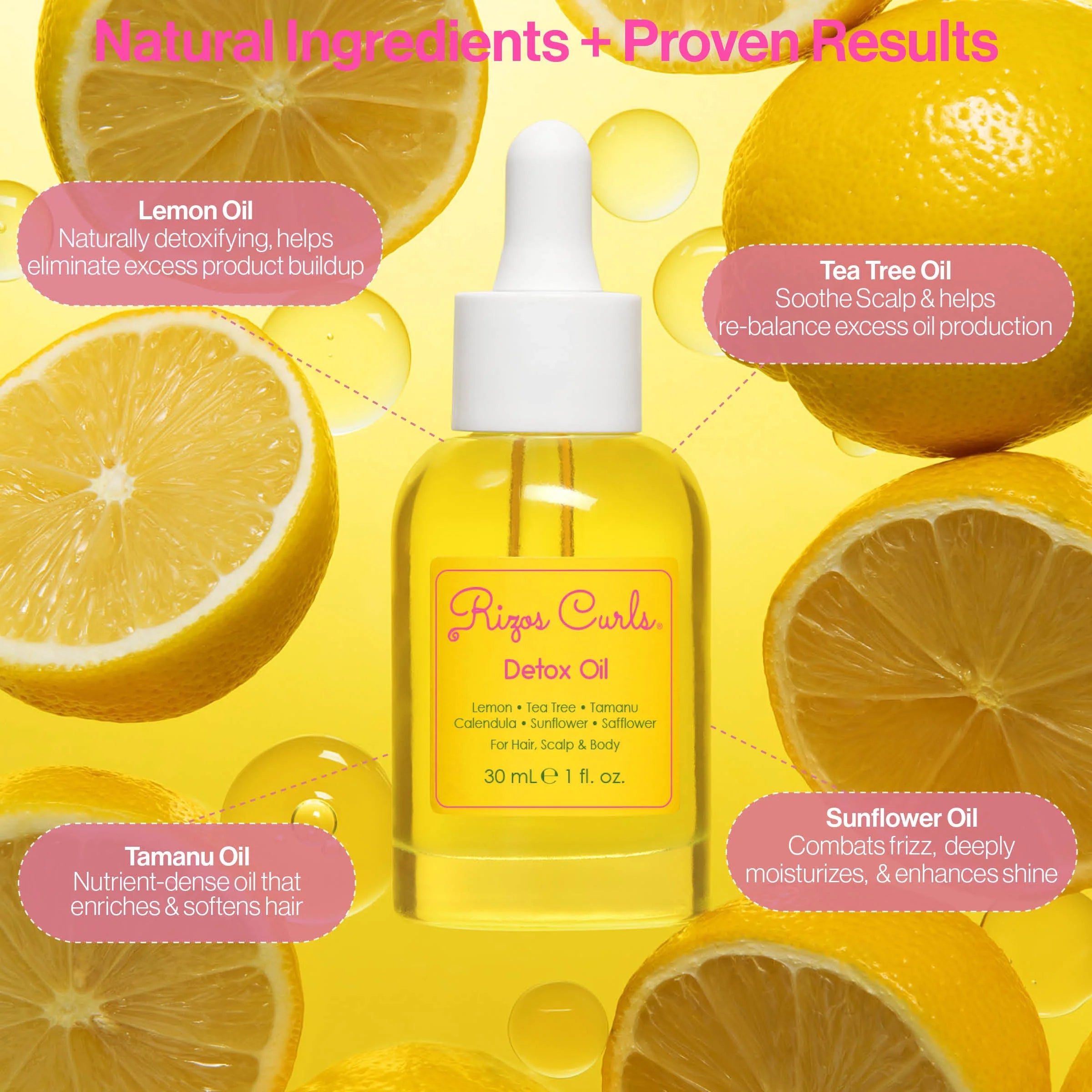 Rizos Curls Detox Oil for Hair, Scalp & Body: Healing Tea Tree & Lemon for Scalp Health