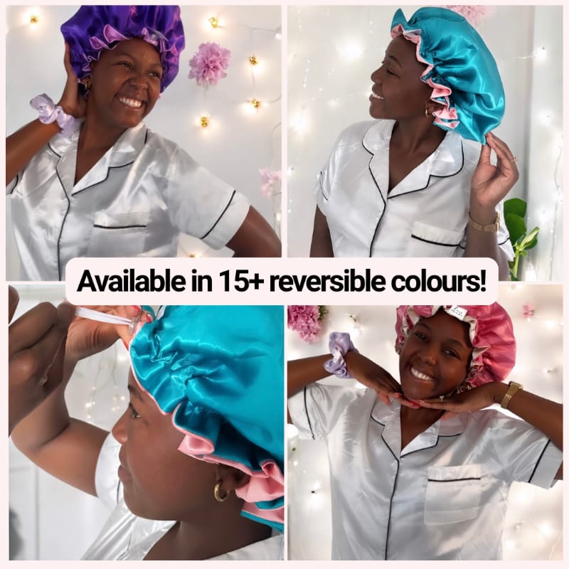 Teal/Sky: Vegan Silk Bonnet (Reversible, Adjustable, & Double Lined)
