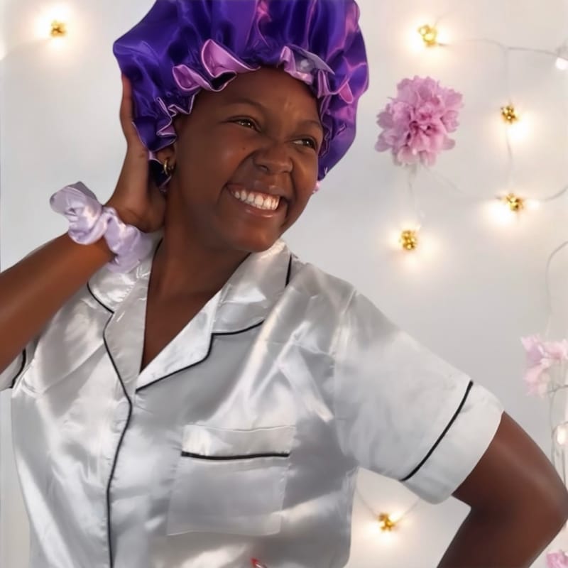 Violet/Lilac: Vegan Silk Bonnet (Reversible, Adjustable, & Double Lined)