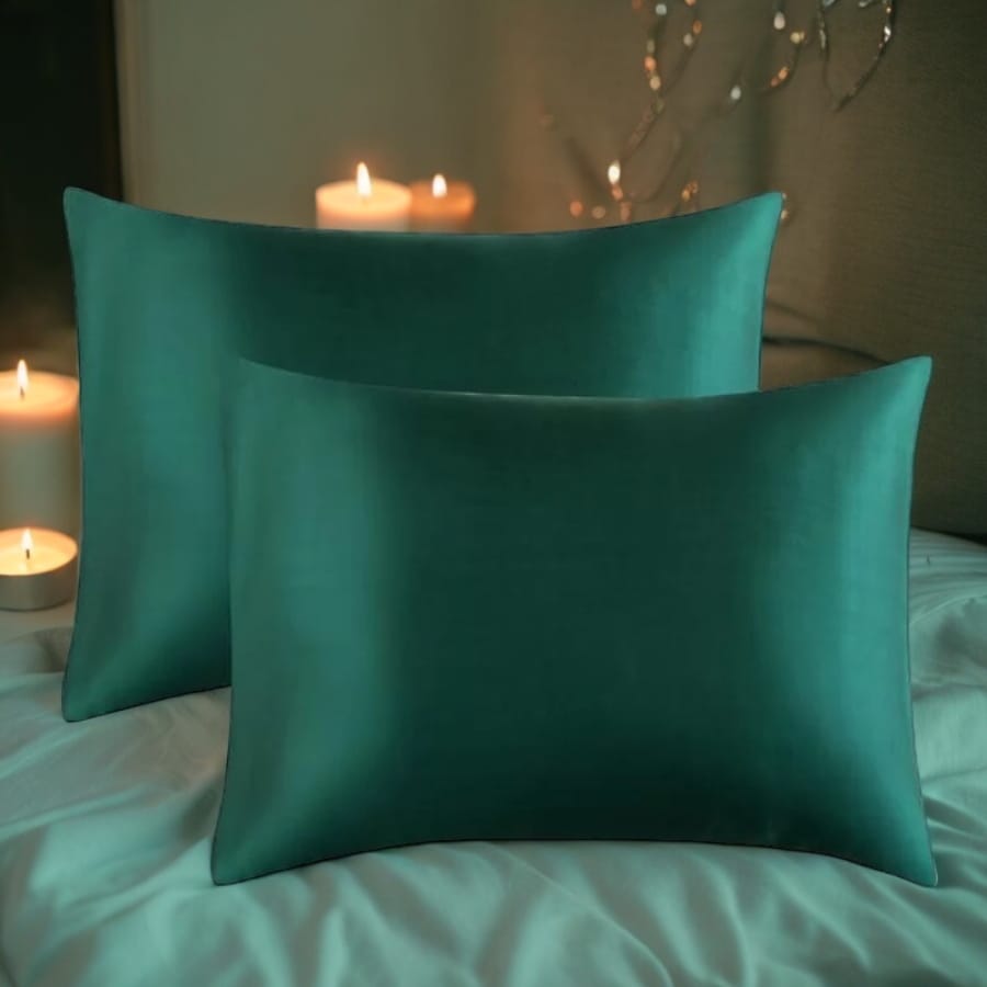 Queen Size Vegan Silk Pillowcase Set: Emerald