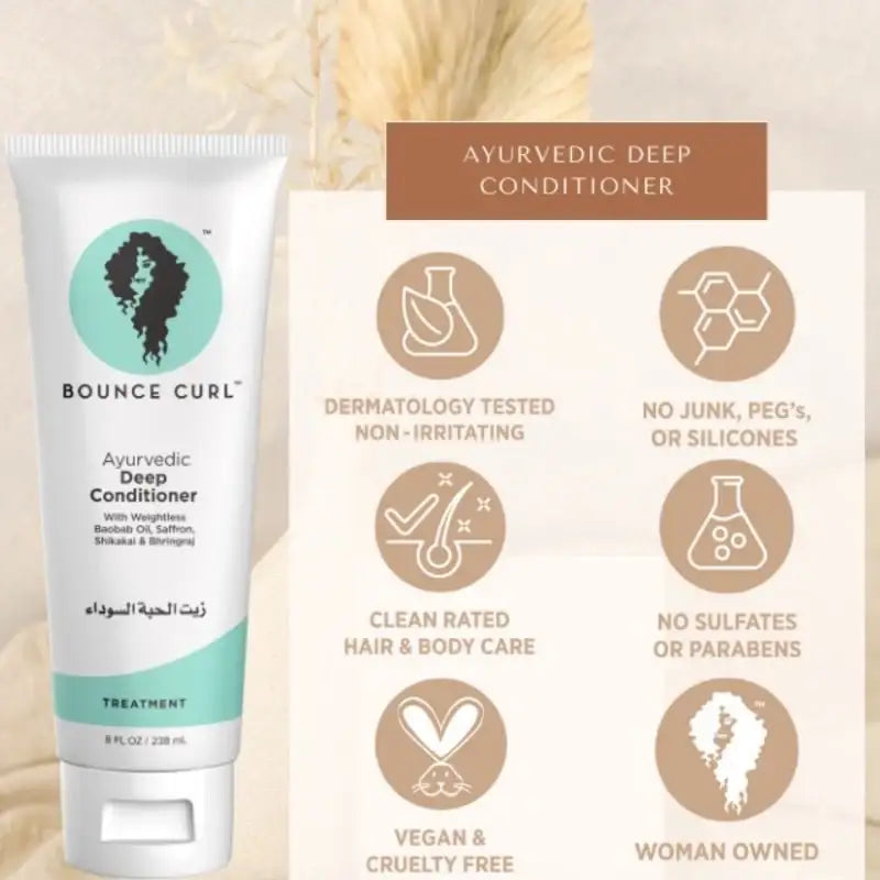 Bounce Curl Ayurvedic Deep Conditioner for curly hair, vegan, cruelty-free, sulfate-free treatment