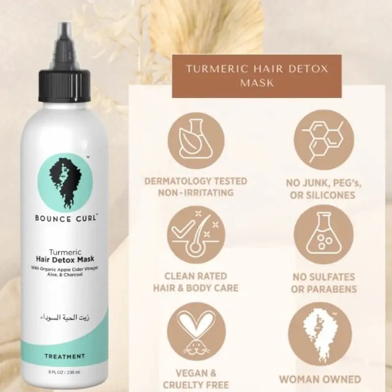 Bounce Curl Turmeric Hair Detox Mask for curly hair care, vegan, sulfate-free, dermatology tested treatment