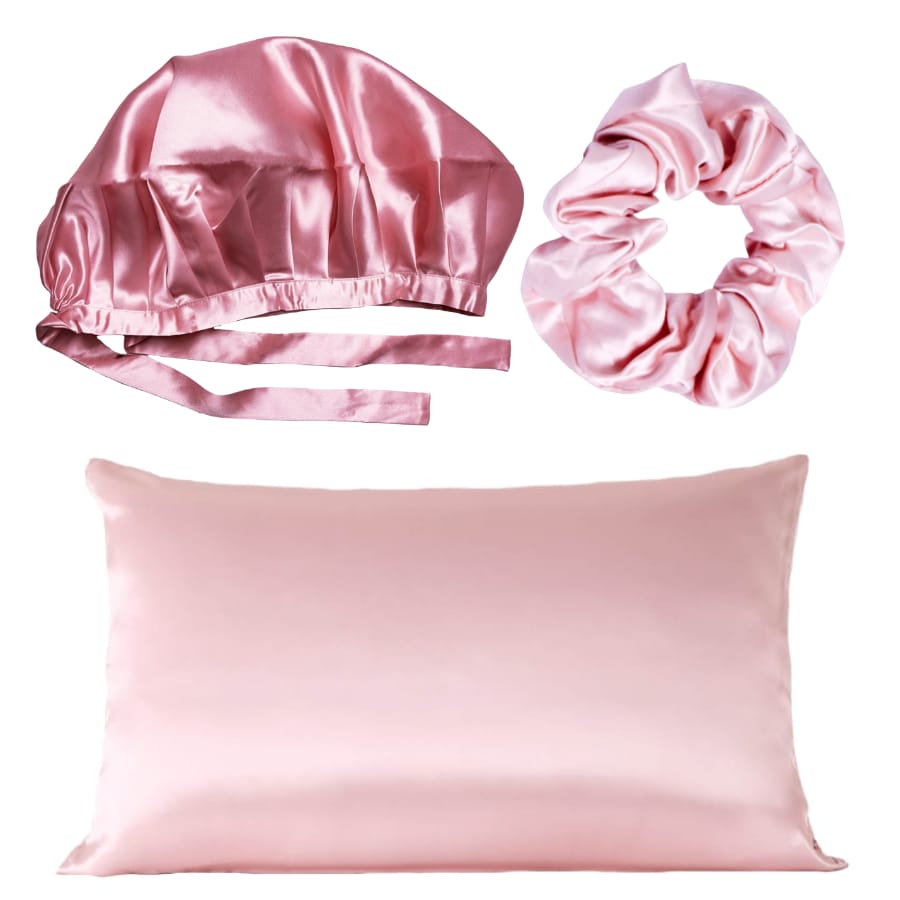Blush Silk Adjustable Bonnet, Pillowcase & Scrunchie Bundle