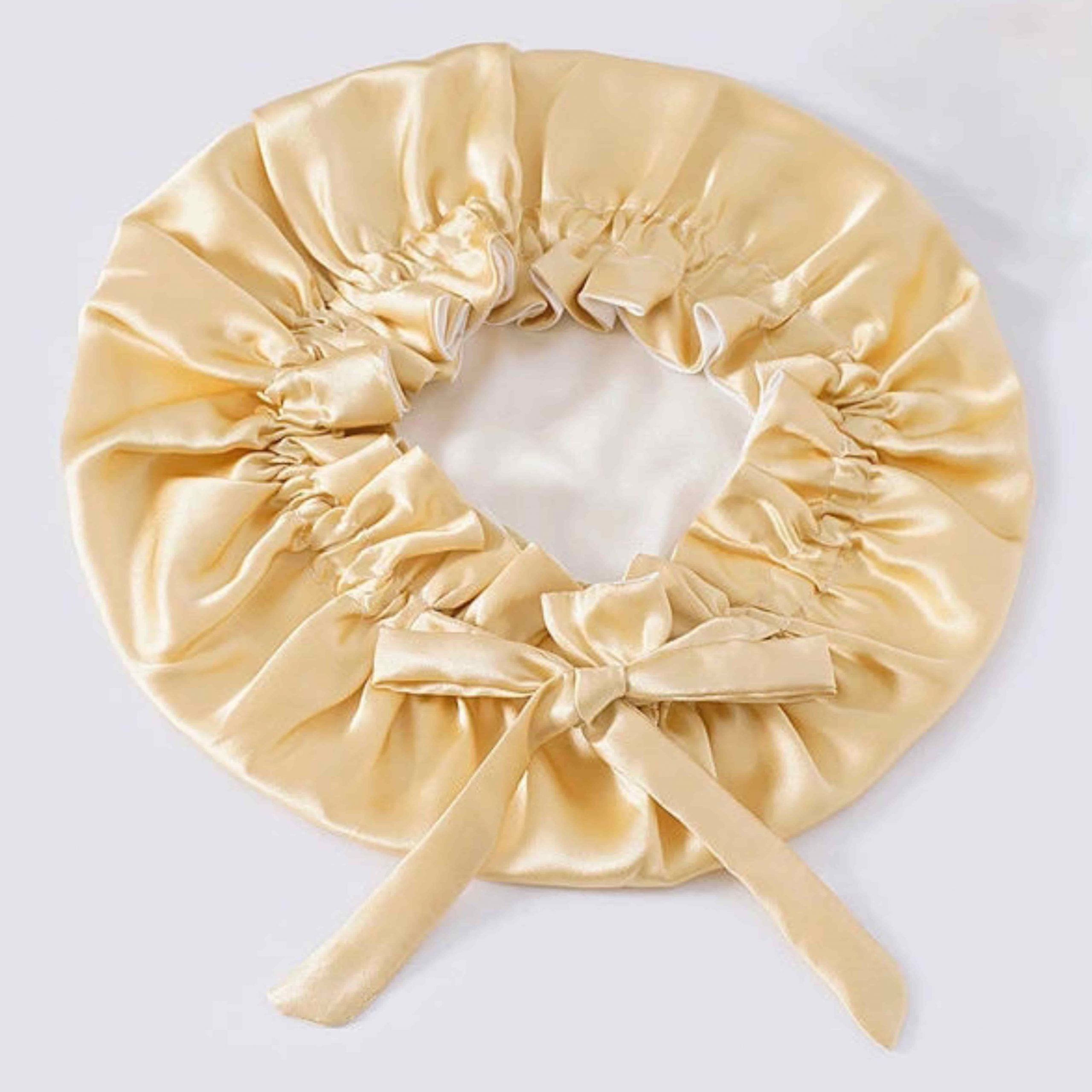 LusciousSilk-SilkBonnetAustralia-AdjustableReversibleSilkBonnetwithTies-LightGoldSnow