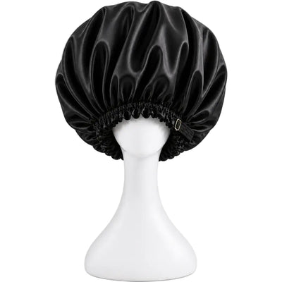 BUNLUV Oversized Satin Sleep Bonnet Black