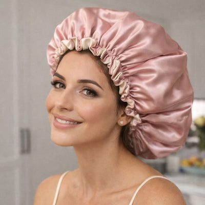 BUNLUV Oversized Satin Sleep Bonnet (Ivory & Rose Gold)