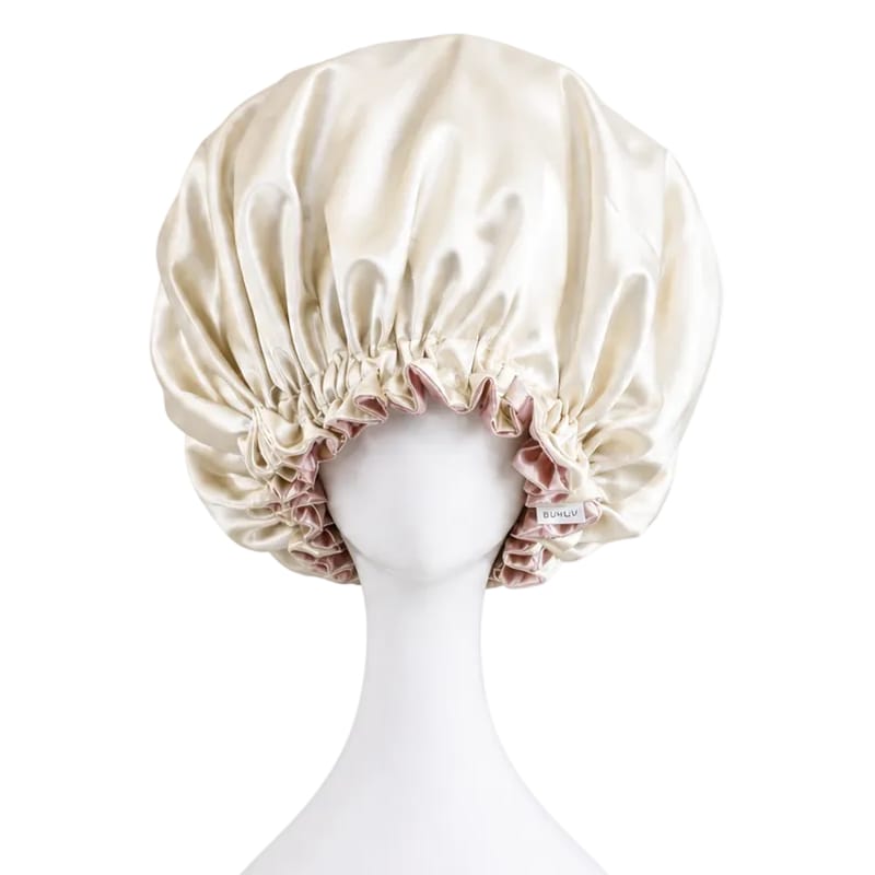 BUNLUV Oversized Satin Sleep Bonnet (Ivory & Rose Gold)