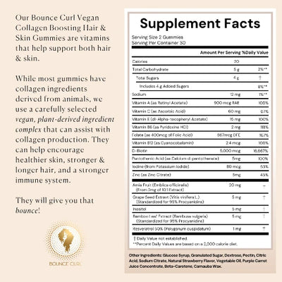 Bounce Curl Vegan Collagen Boosting Hair & Skin Gummies