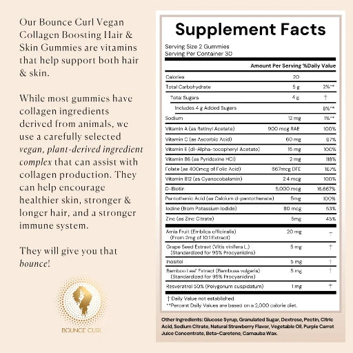 Bounce Curl Vegan Collagen Boosting Hair & Skin Gummies
