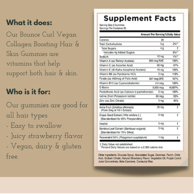Bounce Curl Vegan Collagen Boosting Hair & Skin Gummies