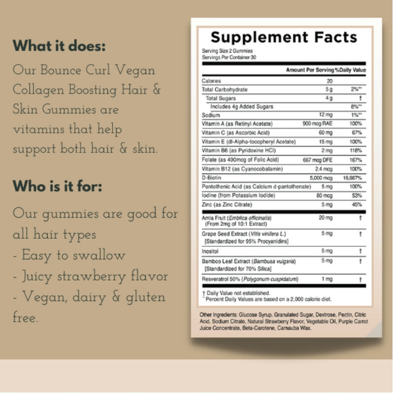 Bounce Curl Vegan Collagen Boosting Hair & Skin Gummies