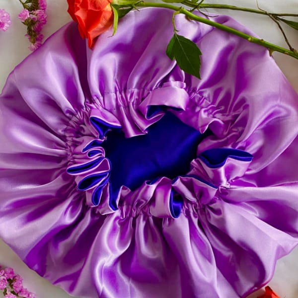 Violet/Lilac: Vegan Silk Bonnet (Reversible, Adjustable, & Double Lined)