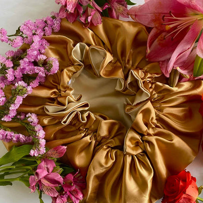 Latte/Champagne: Vegan Silk Bonnet (Reversible, Adjustable, & Double Lined)
