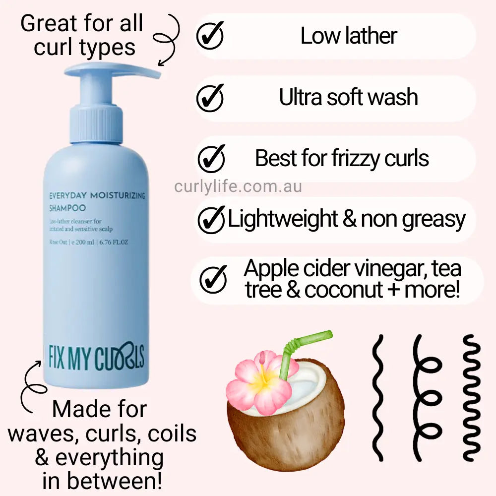 Fix My Curls Everyday Moisturizing Shampoo (Low-Lather)