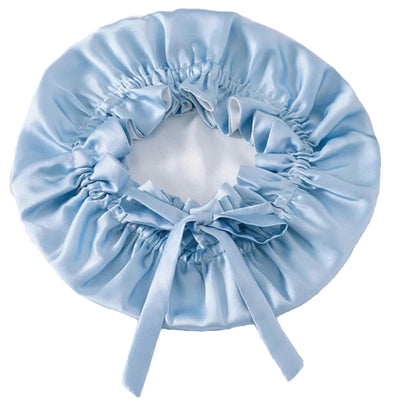 Sky Blue/Snow Pure Silk Bonnet: Adjustable, Reversible &amp; Double Lined