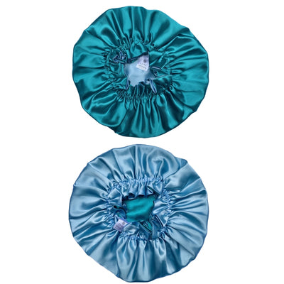 Teal/Sky: Vegan Silk Bonnet (Reversible, Adjustable, & Double Lined)