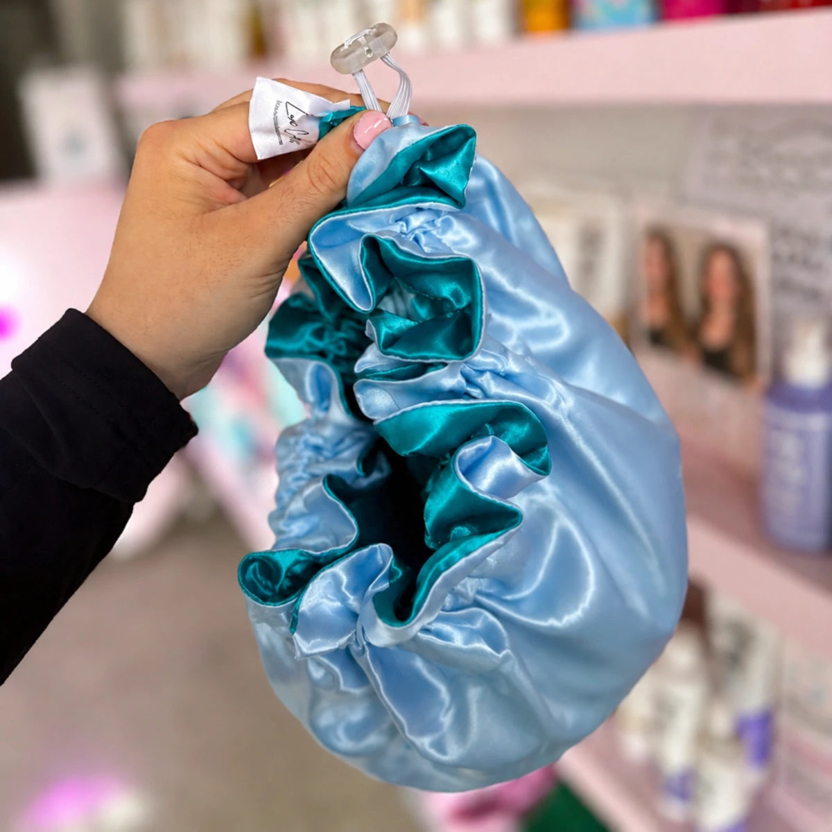 Teal/Sky: Vegan Silk Bonnet (Reversible, Adjustable, & Double Lined)