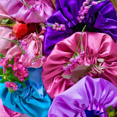 Violet/Noir: Vegan Silk Bonnet (Reversible, Adjustable, & Double Lined)