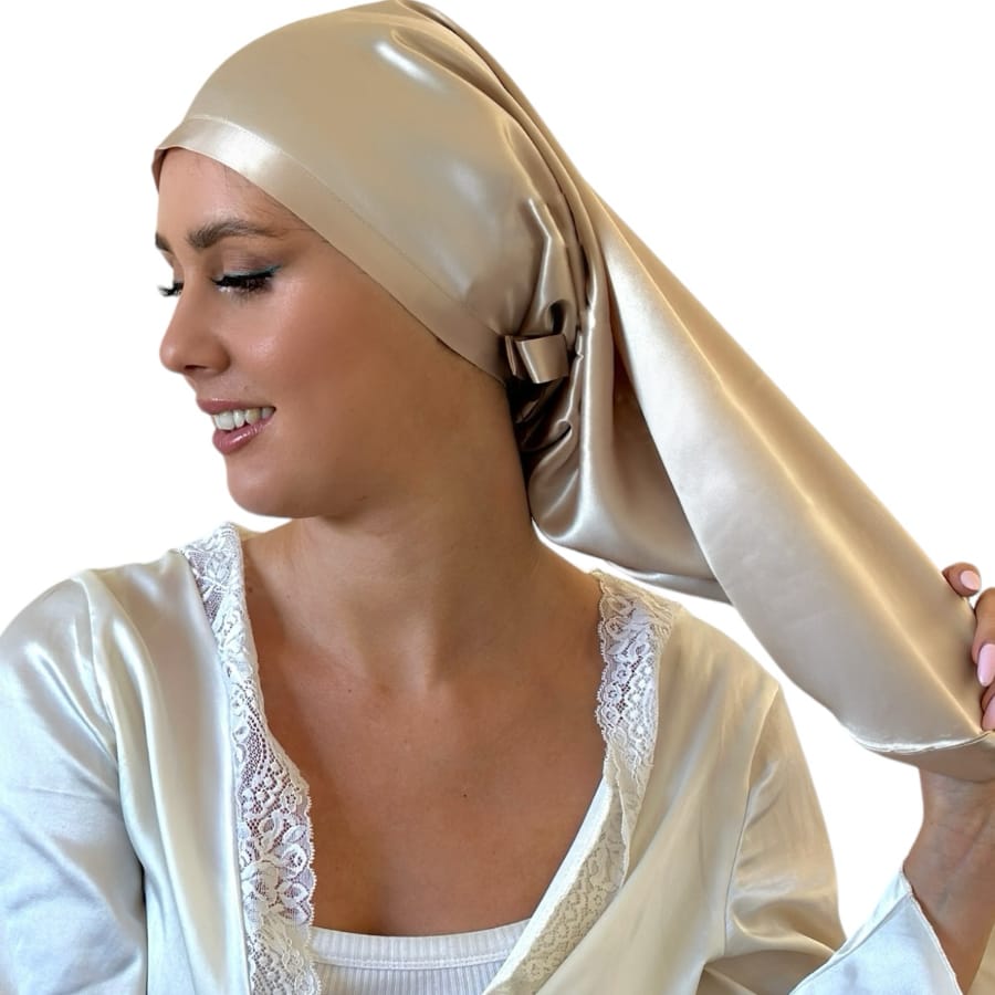 22 Momme Silk Long Bonnet: Champagne (Jumbo)