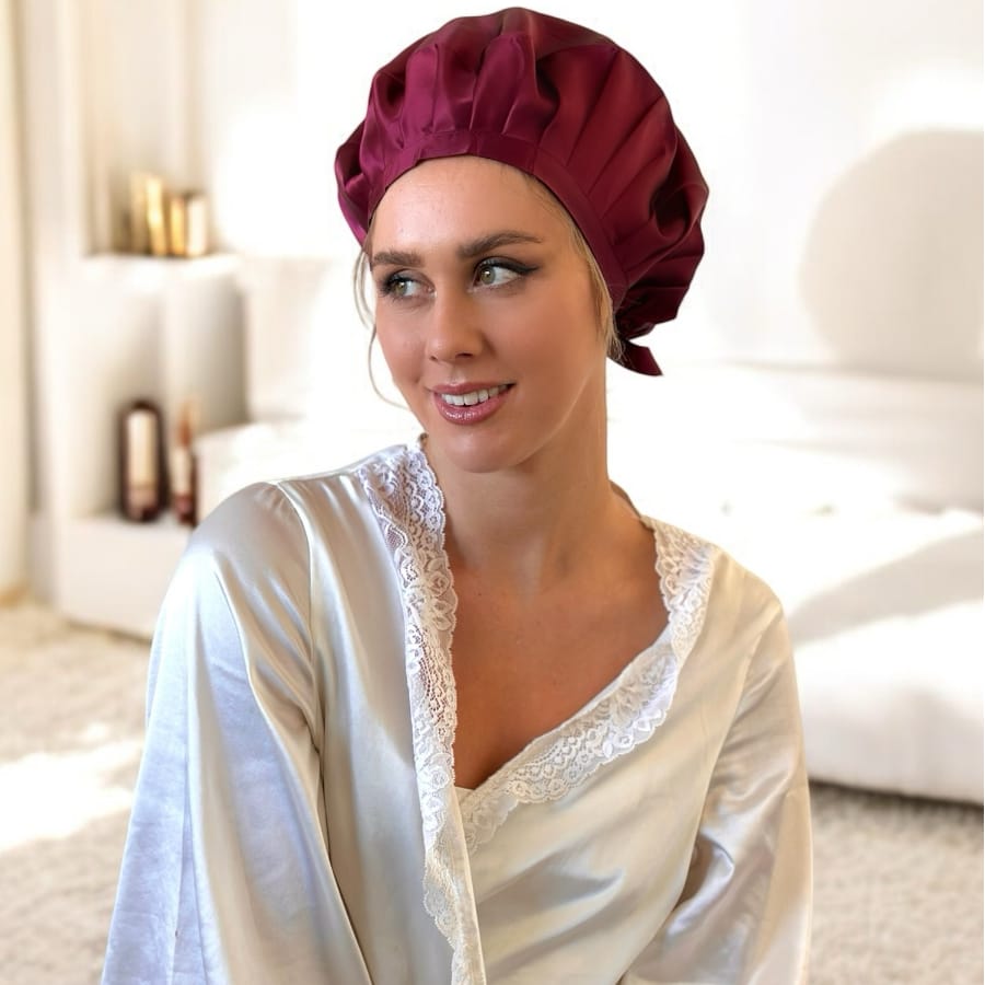 Wine 22 Momme Mulberry Silk Adjustable Bonnet