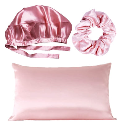 Blush Silk Adjustable Bonnet, Pillowcase & Scrunchie Bundle