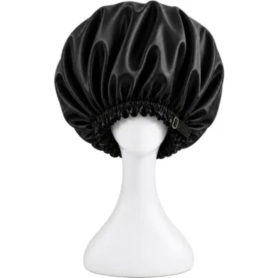 BUNLUV Oversized Satin Sleep Bonnet Black