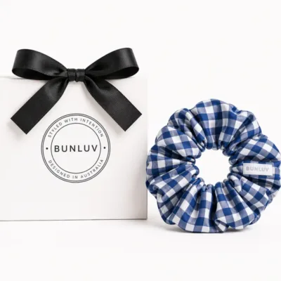 BUNLUV Swim Scrunchie Navy Gingham